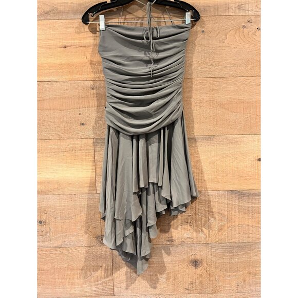 HOUSE OF CB VALERIA Add To Wishlist SMOKE GATHERED ASYMMETRIC DRESS SIZE S - Picture 7 of 9